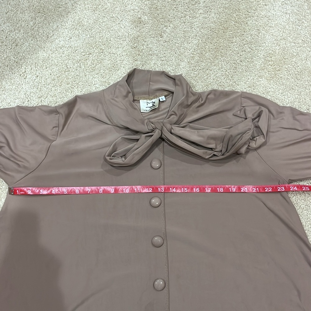 Elegant Taupe Button-Down Dress - Picture 4 of 4